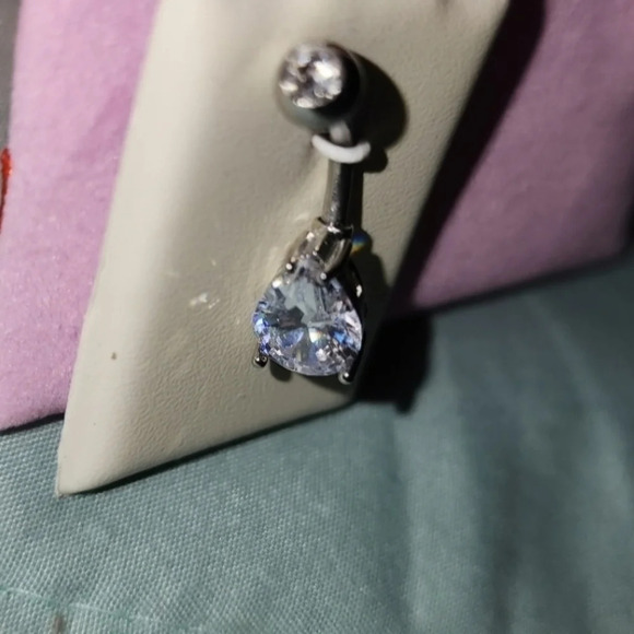 CZ Pear-Shaped Belly Button Ring Solid Stainless Steel - 14G - Picture 1 of 3